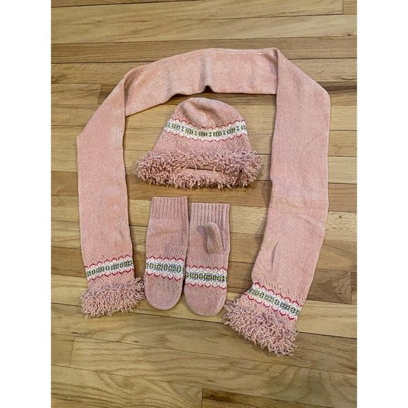 unknown Other - Matching vintage chenille girls hat, scarf, mittens